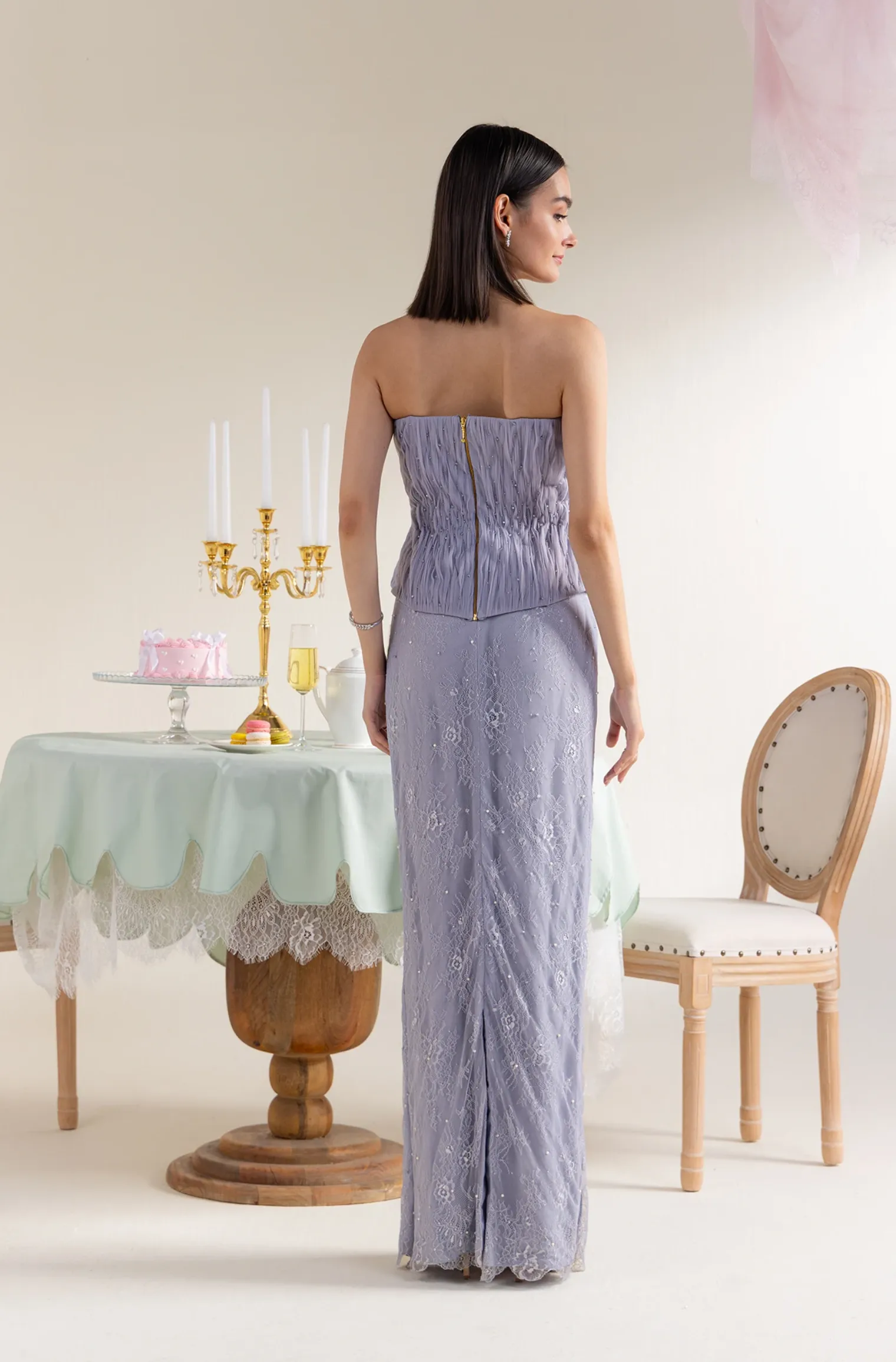 Embellished Ruching Peplum Top - Lavender Haze