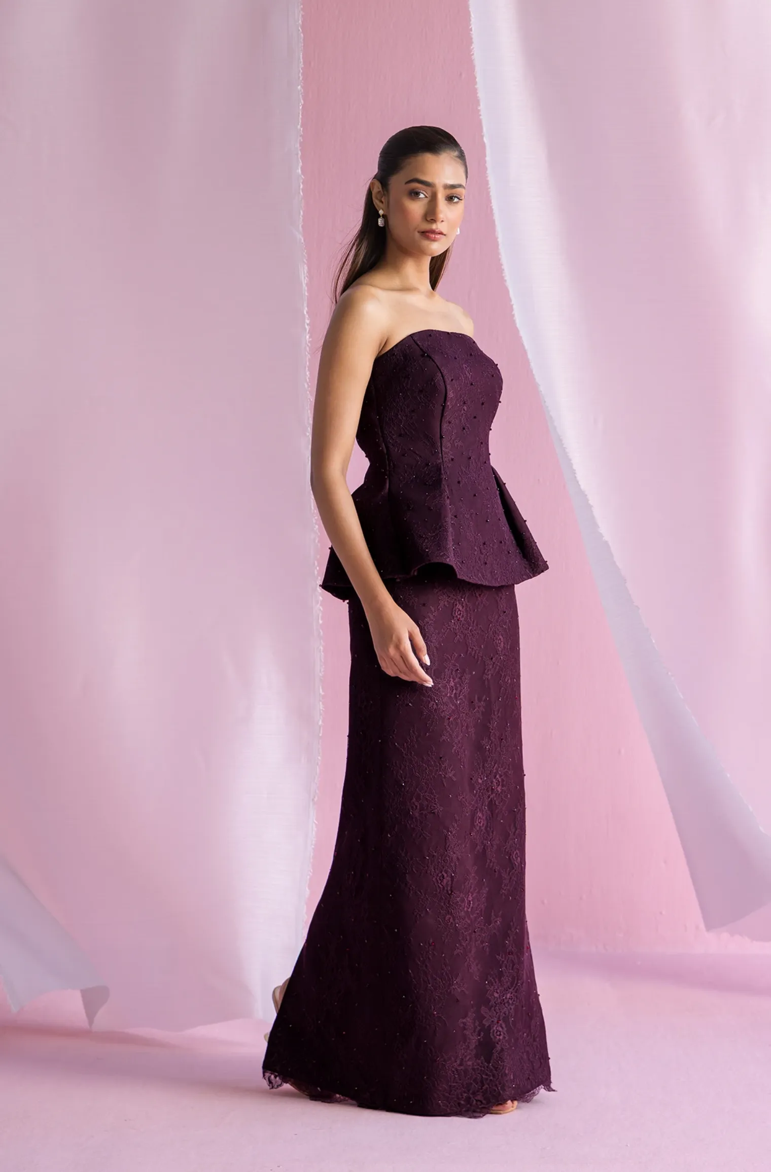 Structured Peplum Top - Deep Wine