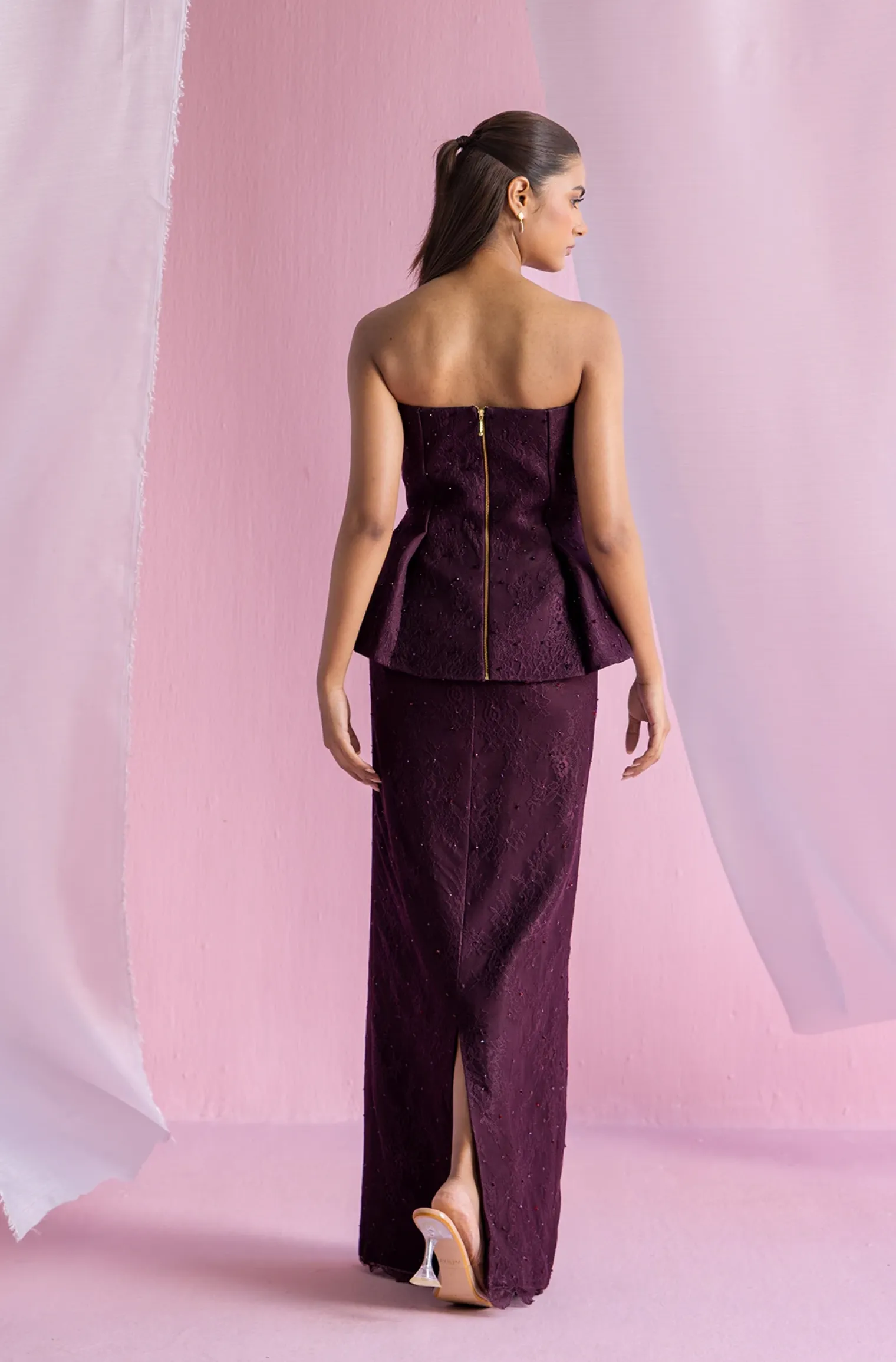 Structured Peplum Top - Deep Wine