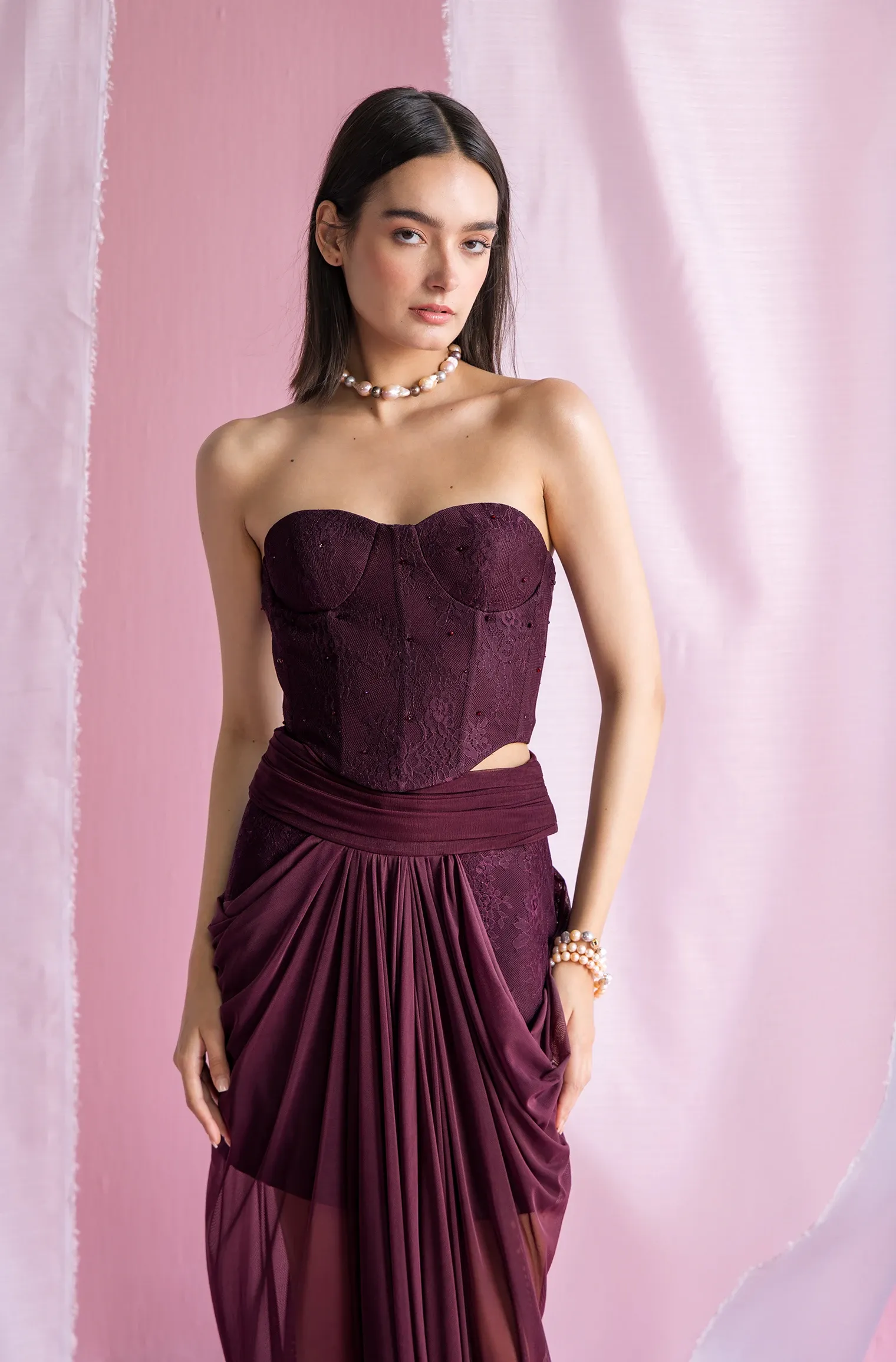 Embellished Corset - Deep Wine