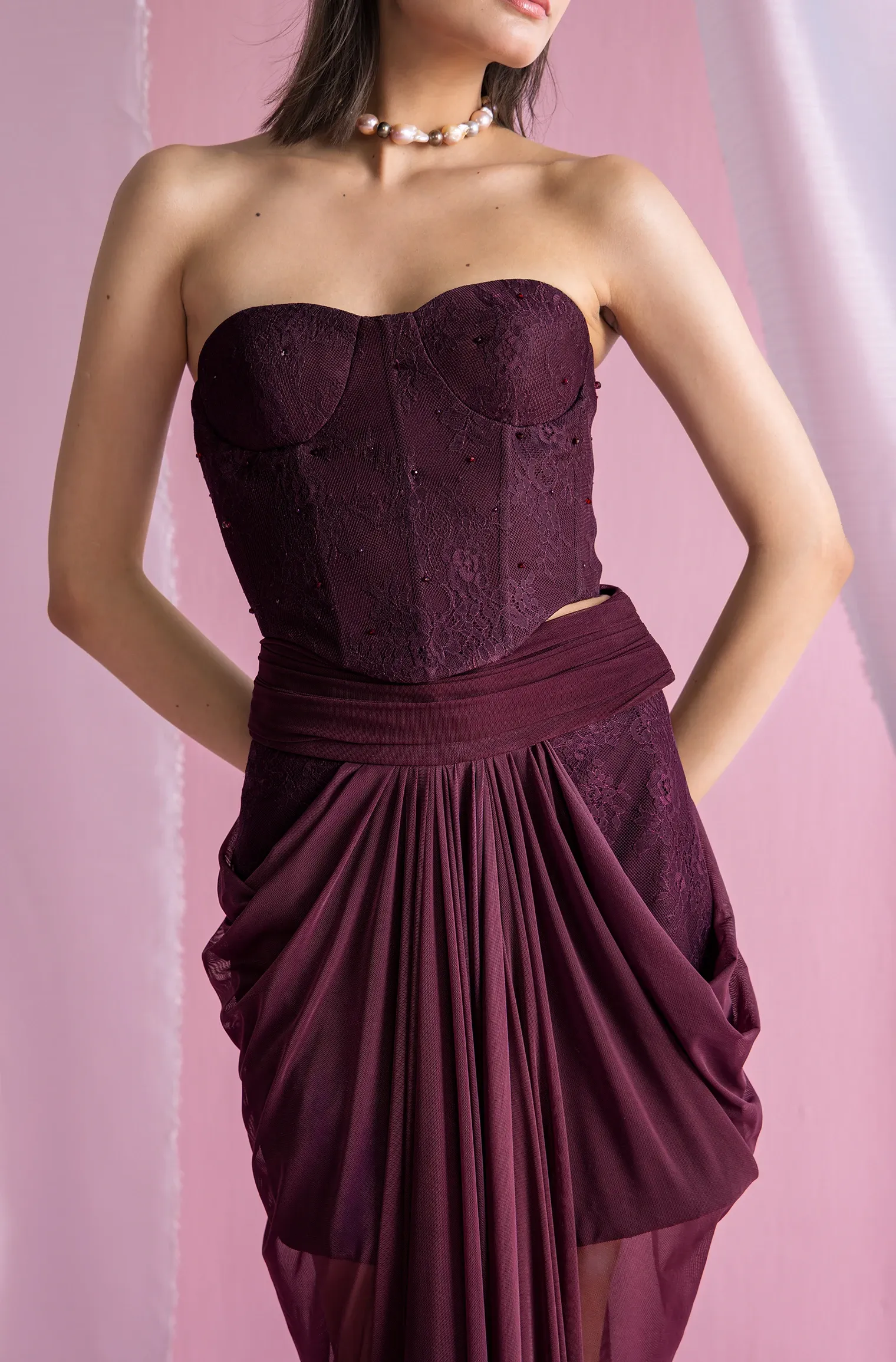 Embellished Corset - Deep Wine