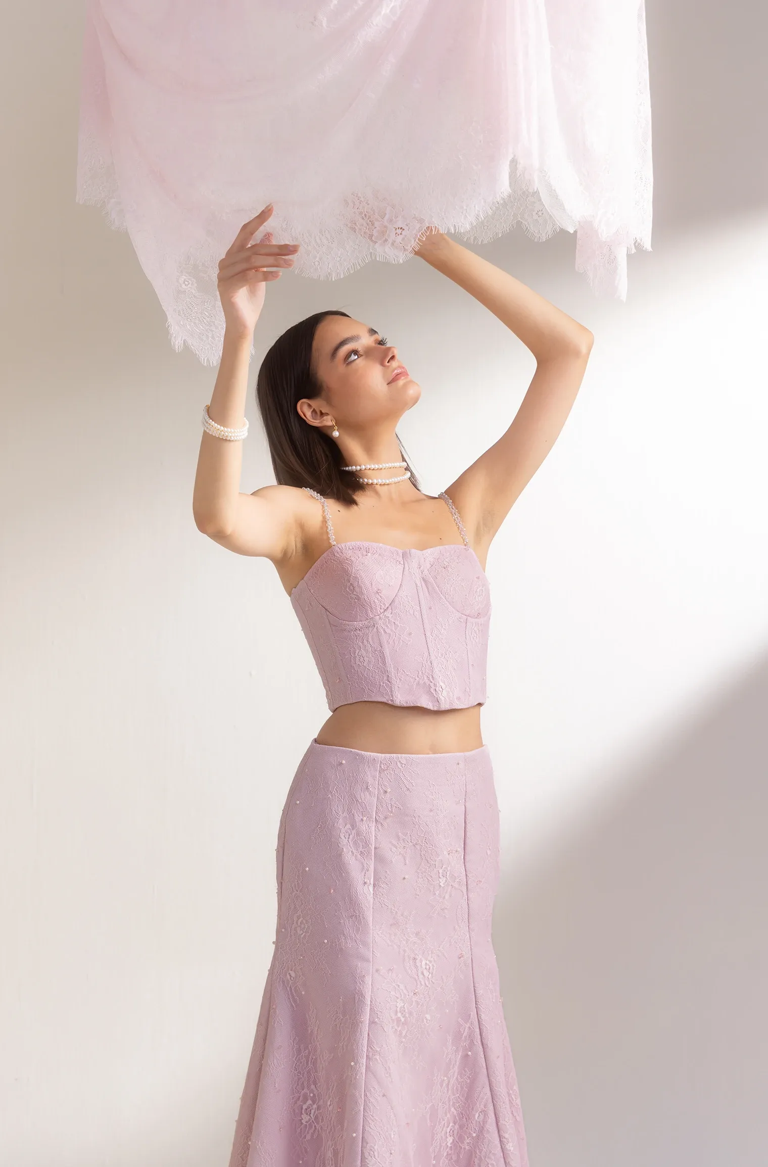 Embellished Lace Corset - Soft pink