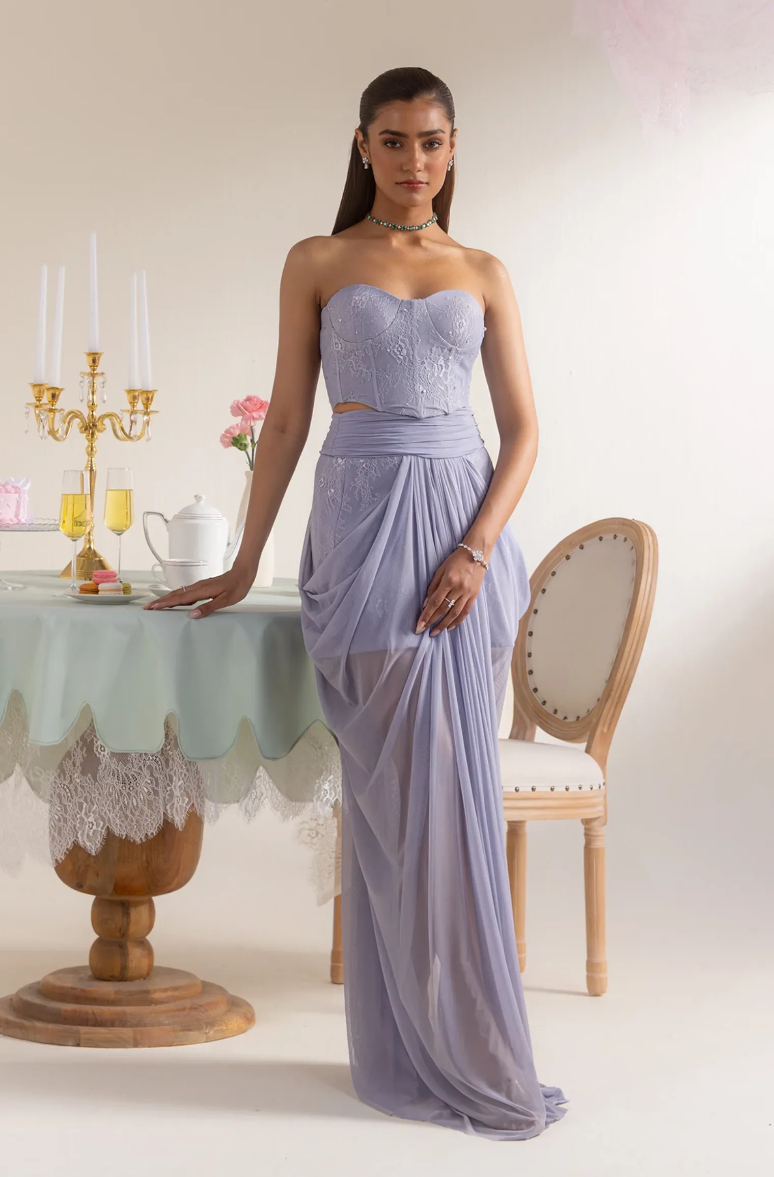 Embellished Lace Corset - Lavender haze