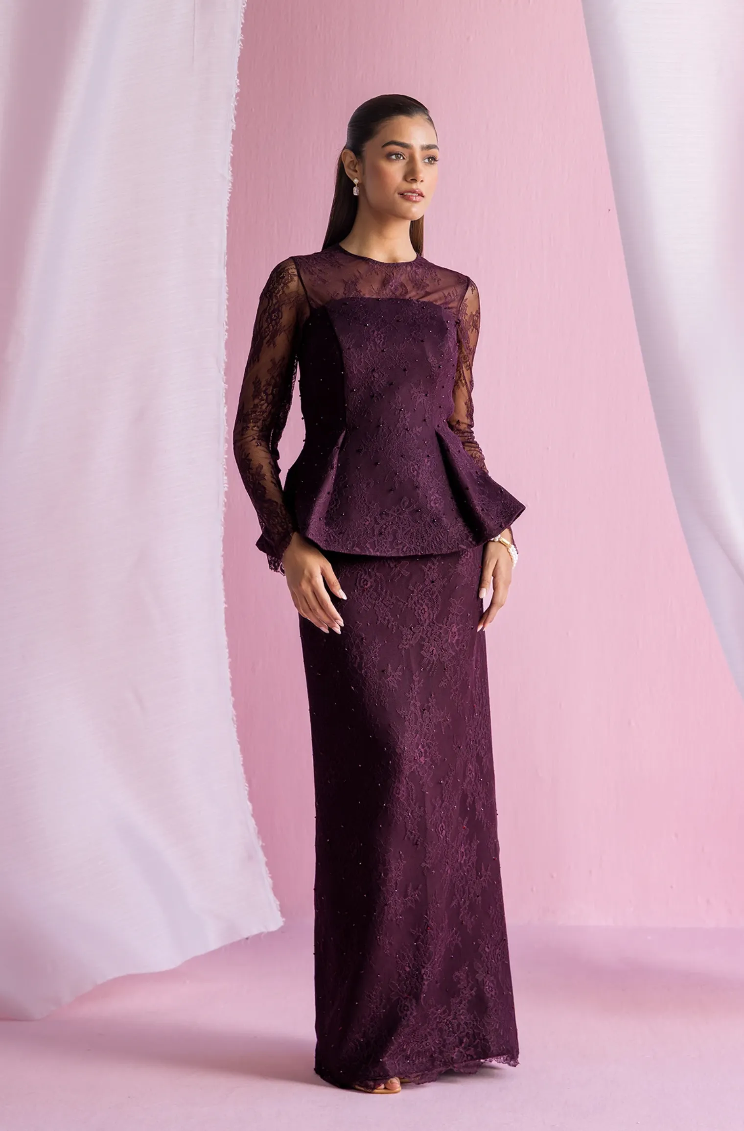 Full Length Straight Skirt - Deep Wine