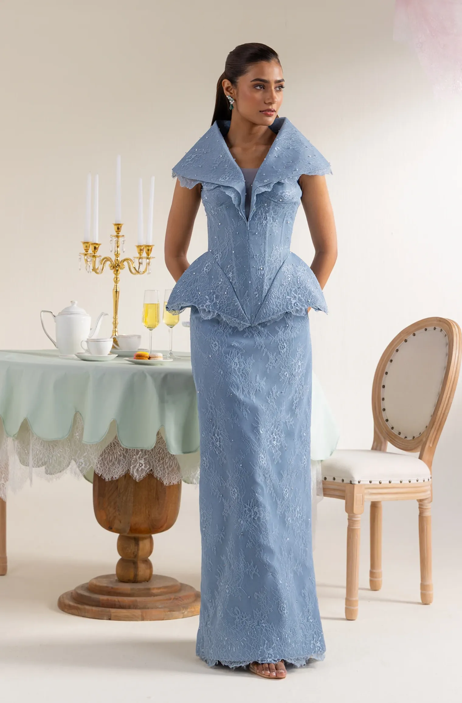 Full Length Straight Skirt - Pastel navy