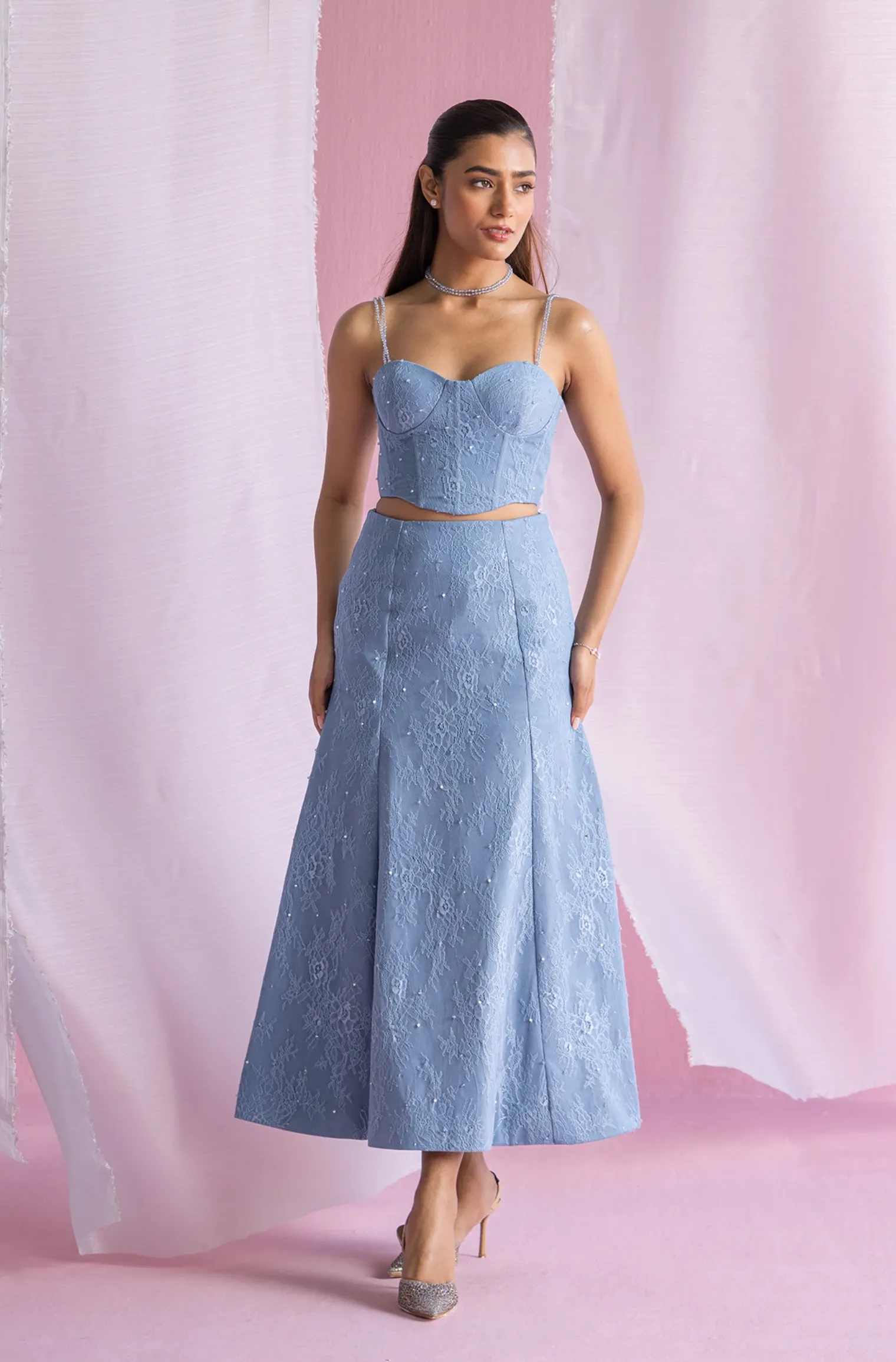 Flare Midi Skirt - Pastel Navy