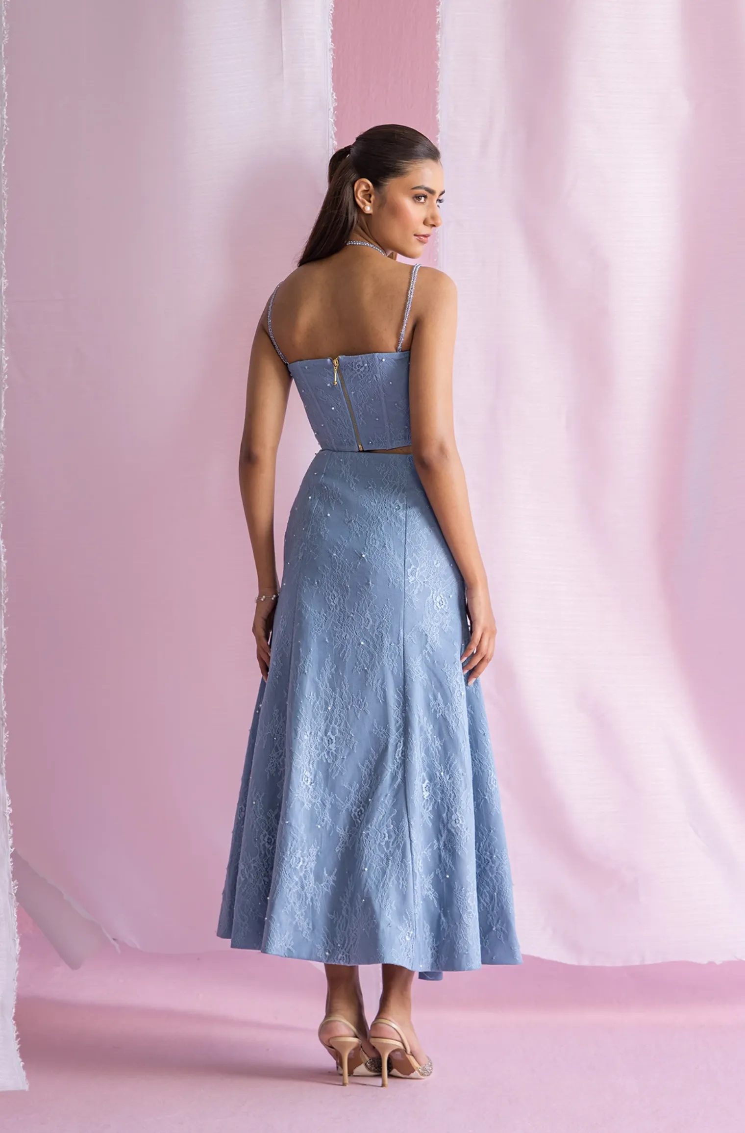 Flare Midi Skirt - Pastel Navy