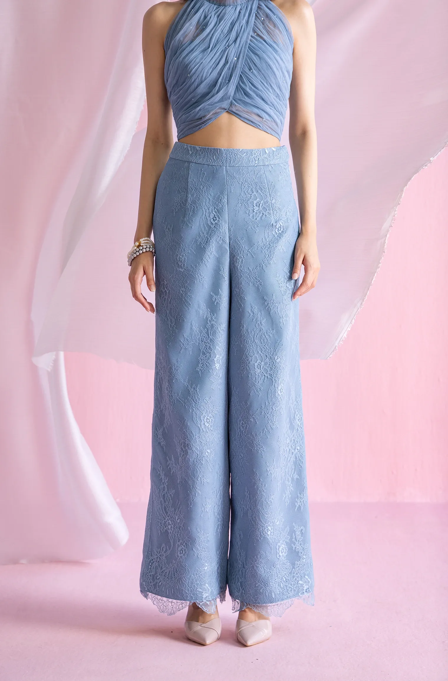 Lace Trouser - Pastel Navy
