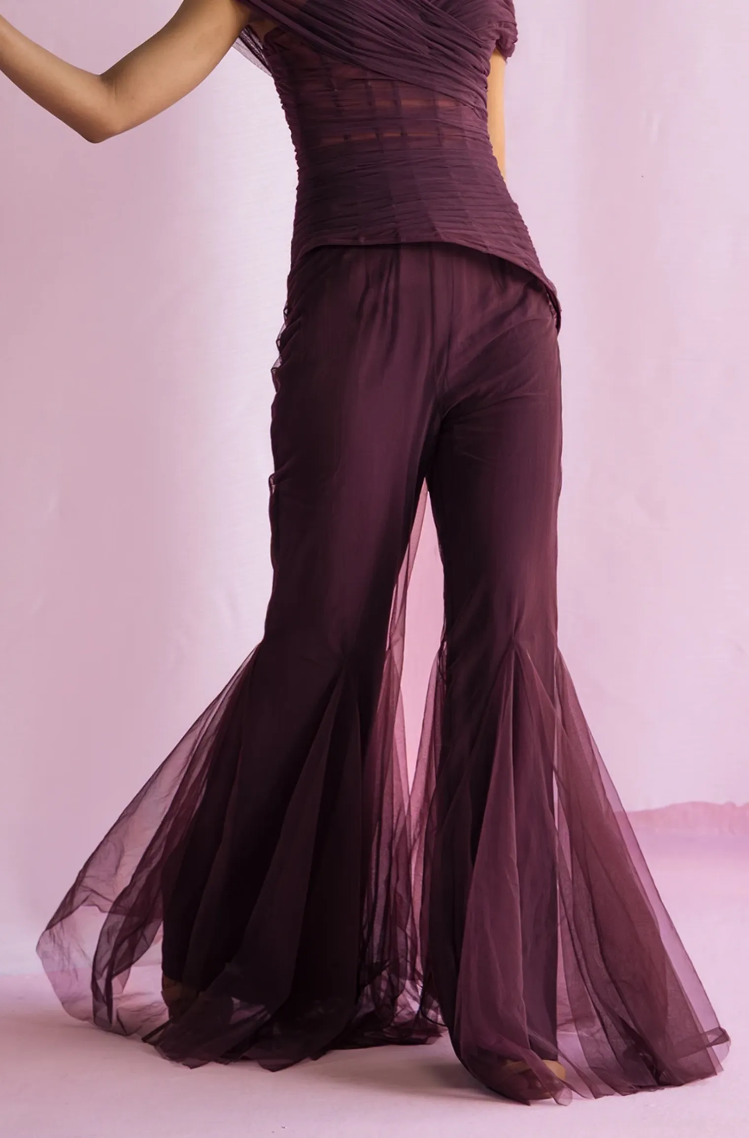 Tulle Flare Pants - Deep Wine